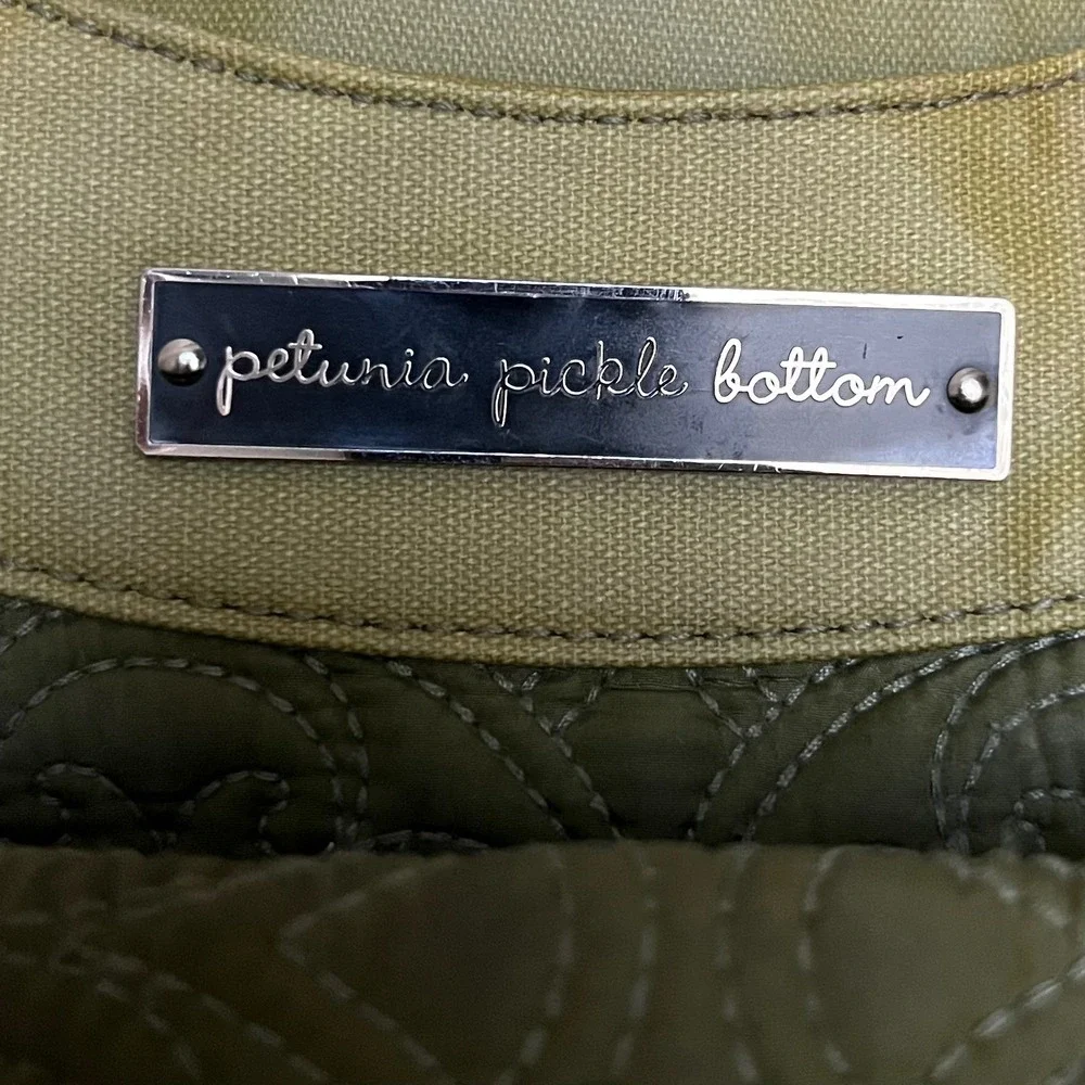 Petunia Pickle Bottom City Carryall Quilted Diaper Bag Olive Tote Crossbody Luxe